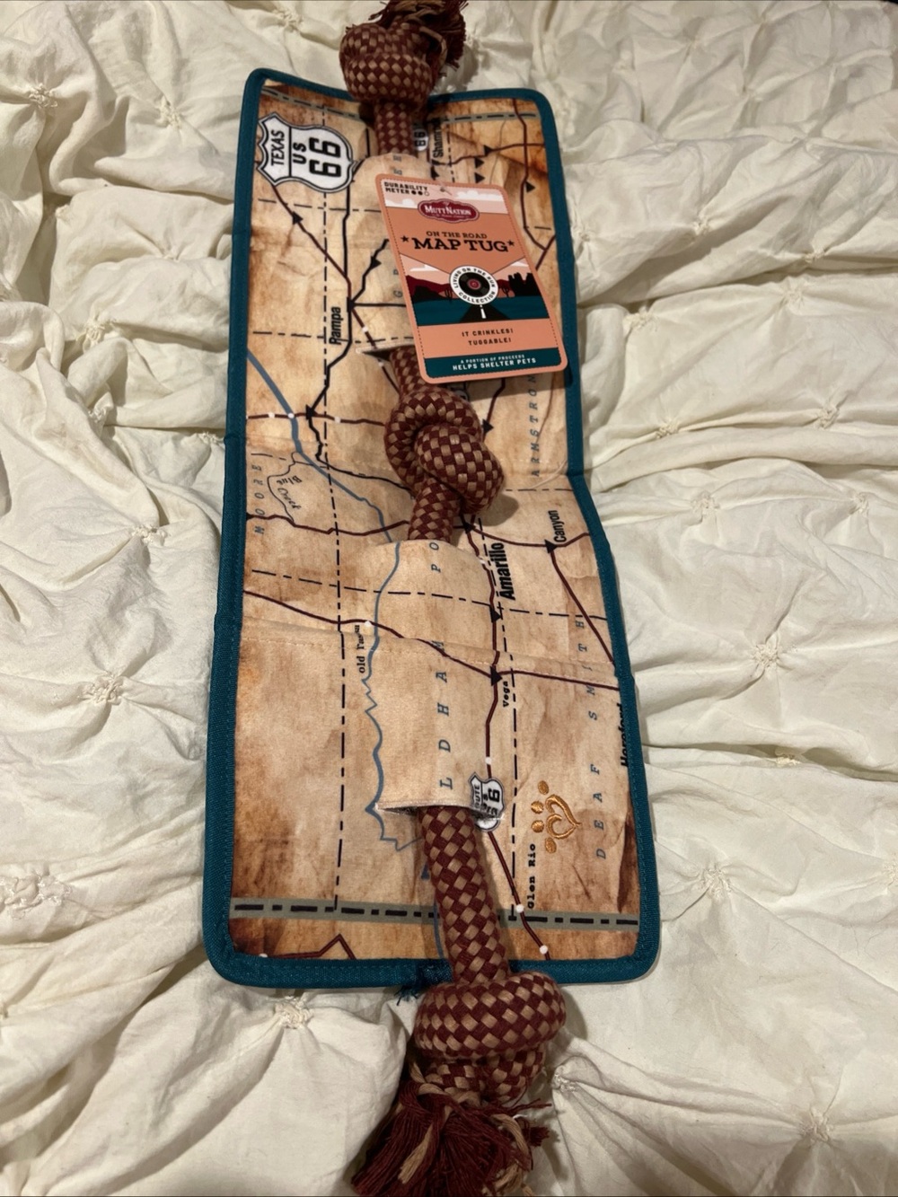 Mutt Nation Map Tug Rope Dog Toy - Brown/Teal